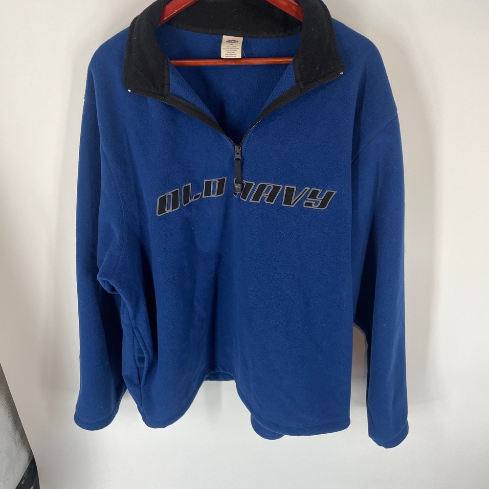 Old Navy Embroidered Spellout 1/4-Zip Fleece Pullover Sweatshirt Blue Mens 2XL